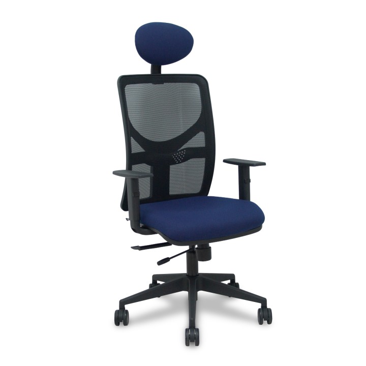 Piqueras y Crespo Silla Motilla traslack malla negra asiento bali azul marino brazos 1D base piramidal cabecero fijo