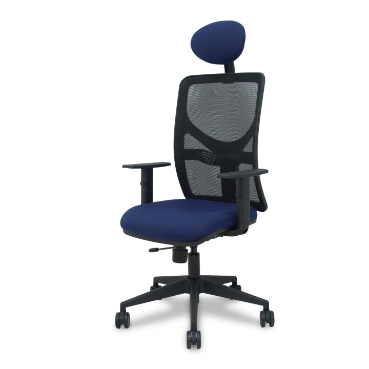 Piqueras y Crespo Silla Motilla traslack malla negra asiento bali azul marino brazos 1D base piramidal cabecero fijo