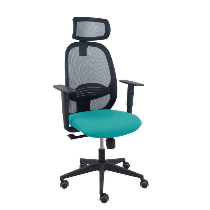 Piqueras y Crespo Silla Cilanco negra malla negra asiento bali turquesa brazo regulable cabecero regulable