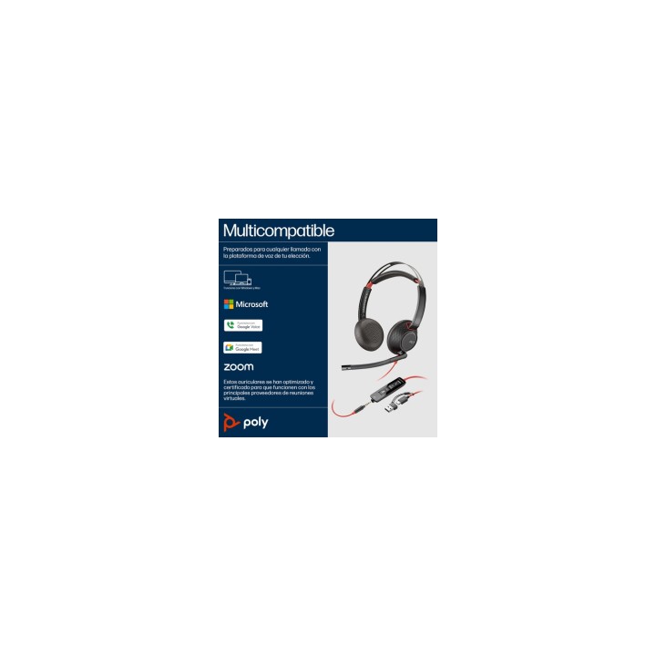 POLY Auriculares Blackwire 5220 estéreo USB-C + conector de 3,5 mm + adaptador USB-C/A (paquete)
