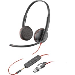 POLY Auriculares estéreo Blackwire 3225 USB-C + Conector de 3,5 mm + Adaptador USB-C/A