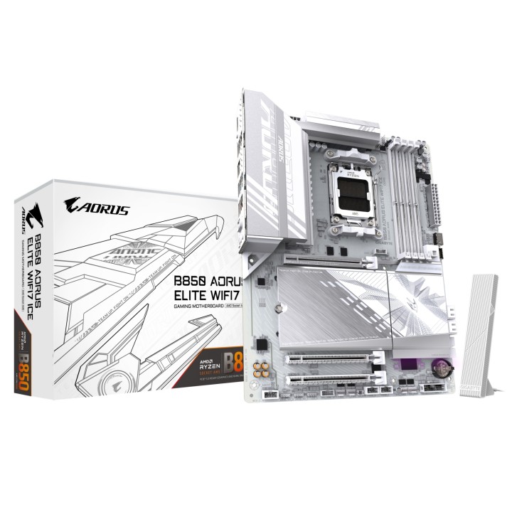 GIGABYTE B850 AORUS ELITE WIFI7 ICE Placa Base - Procesadores AMD Ryzen Serie 9000, VRM digital de 12+2+1 fases, hasta 8200MHz