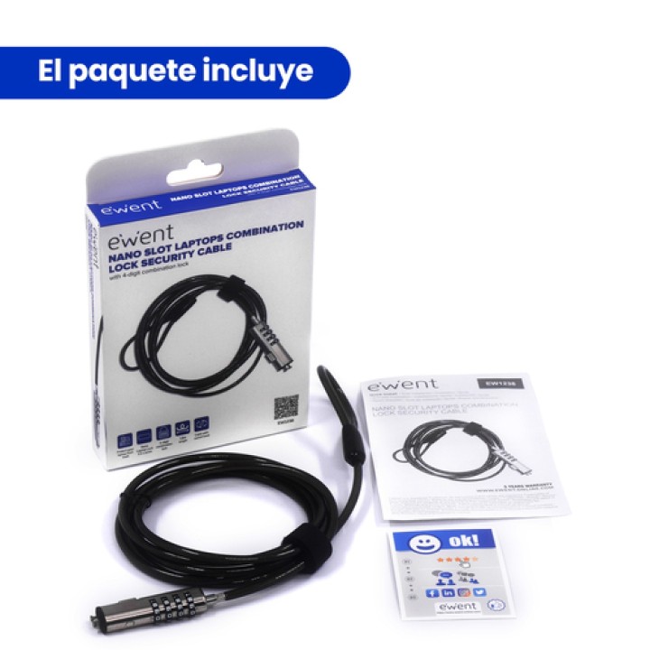 Ewent EW1238 cable antirrobo NANO Negro 1,8 m
