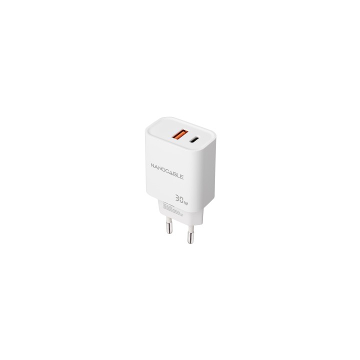 Nanocable Cargador USB-C/PD + USB-A/QC 30W, Blanco