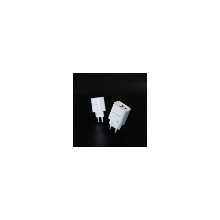 Nanocable Cargador USB-C/PD + USB-A/QC 30W, Blanco