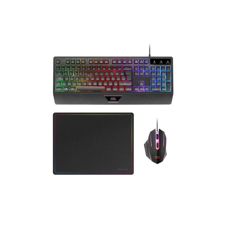 Mars Gaming MCP124 teclado Ratón incluido Juego USB AZERTY Francés Negro