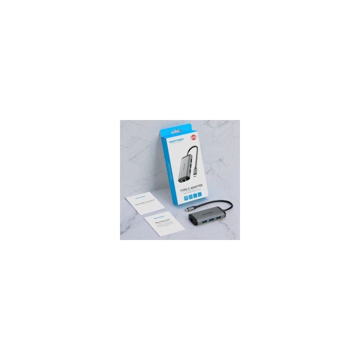 Vention Docking USB Tipo-C CNCHB/ 1xHDMI/ 3xUSB/ 1xUSB Tipo-C PD/ 1xRJ45/ Gris
