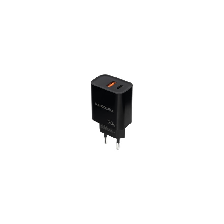 Nanocable Cargador USB-C/PD + USB-A/QC 30W, Negro