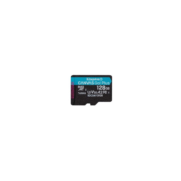 Kingston Technology Tarjeta microSDXC Canvas Go Plus Gen4 de 128 GB, 200 MB/s, A2 U3 V30 y adaptador