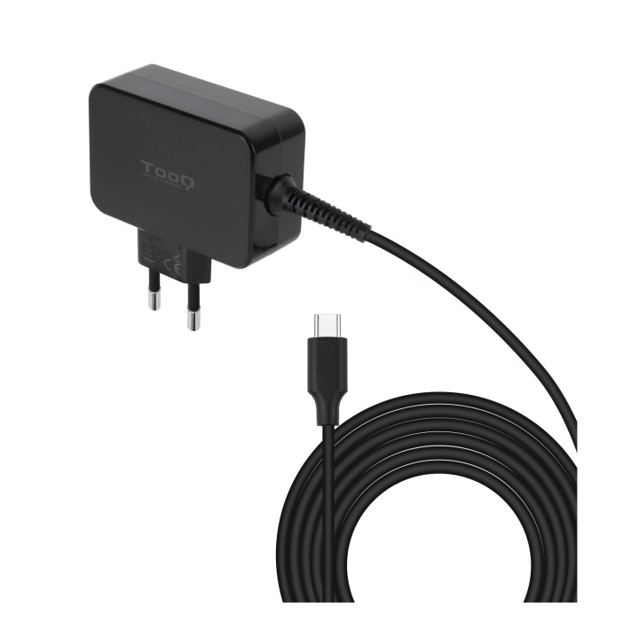 TooQ Cargador de portátil GAN USB-C PD 45W, Negro