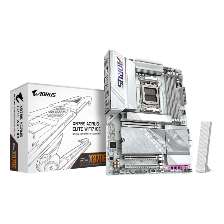 GIGABYTE X870E AORUS ELITE WIFI7 ICE Placa base - Soporta procesadores AMD Ryzen 9000, VRM digital de 16+2+2 fases, hasta 8200