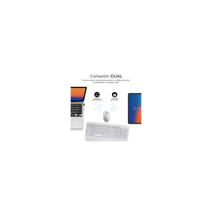 SUBBLIM Teclado con ratón COMBO DUAL OFFICE PROWAVE WHITE