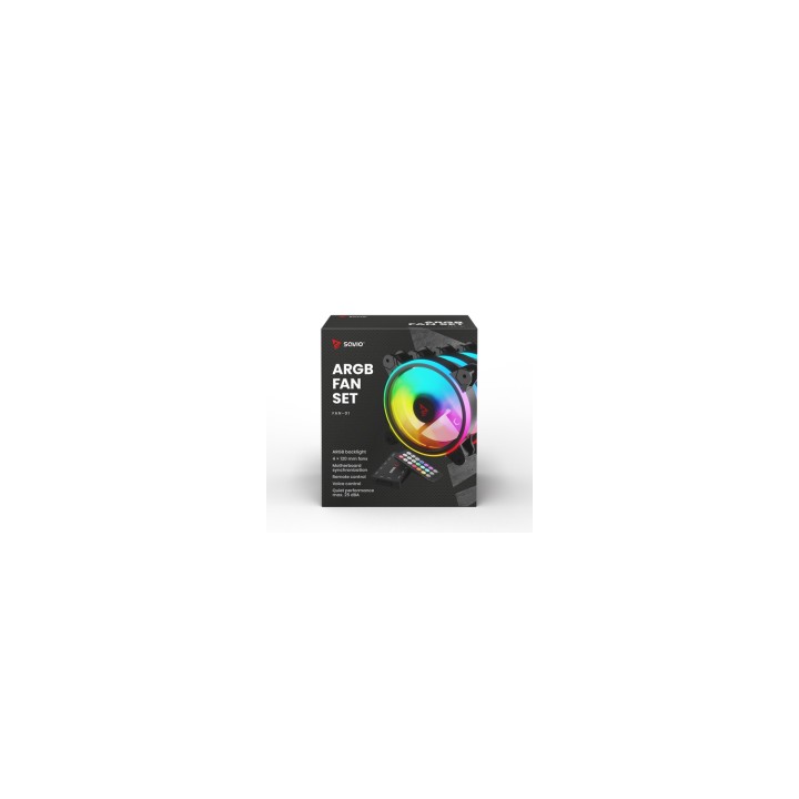 Savio FAN-01 4-pack 120mm ARGB fan including controller and remote control Carcasa del ordenador Ventilador Negro