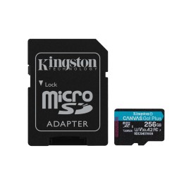 Kingston Technology Tarjeta microSDXC Canvas Go Plus Gen4 de 256 GB, 200 MB/s, A2 U3 V30 y adaptador