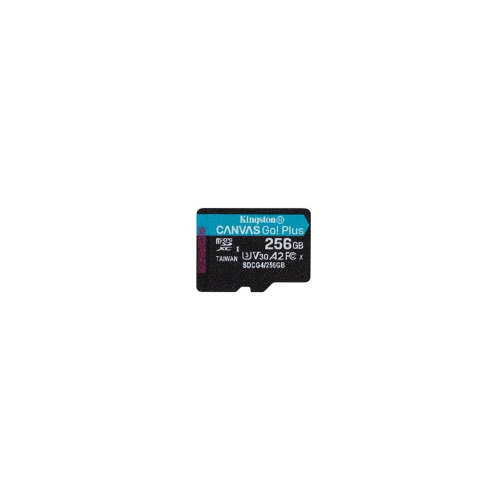 Kingston Technology Tarjeta microSDXC Canvas Go Plus Gen4 de 256 GB, 200 MB/s, A2 U3 V30 y adaptador