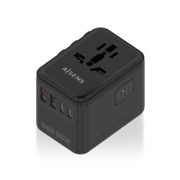 AISENS Adaptador Enchufe Universal Para Viaje EU/USA/UK/AU Con Cargador USB GaN, 2xUSB-A (A1 QC3.0), 3xUSB-C (C1 PD3.0) 35W,