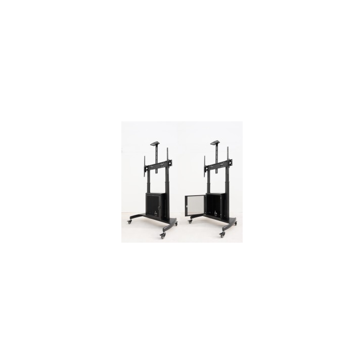 TooQ “NARNIA” Soporte de Suelo con Armario Multiusos + Accesorios Rack para Pantallas 60"- 100", Negro