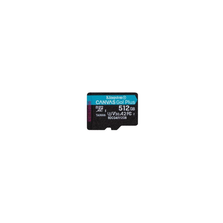 Kingston Technology Tarjeta microSDXC Canvas Go Plus Gen4 de 512 GB, 200 MB/s, A2 U3 V30 y adaptador