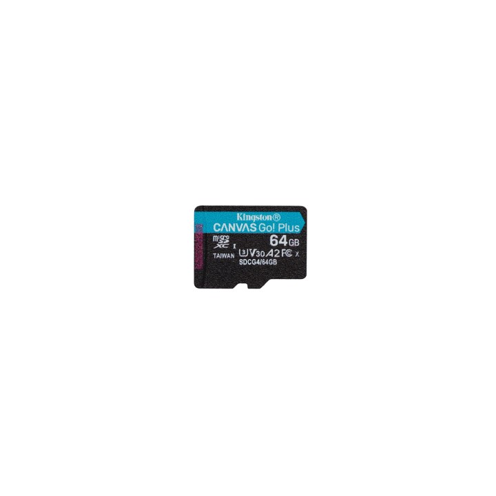 Kingston Technology Tarjeta microSDXC Canvas Go Plus Gen4 de 64 GB, 200 MB/s, A2 U3 V30 y adaptador
