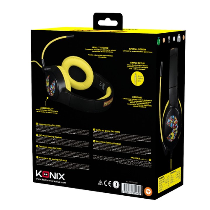 Konix PacMan Auriculares Alámbrico Diadema Juego USB tipo A Negro, Amarillo