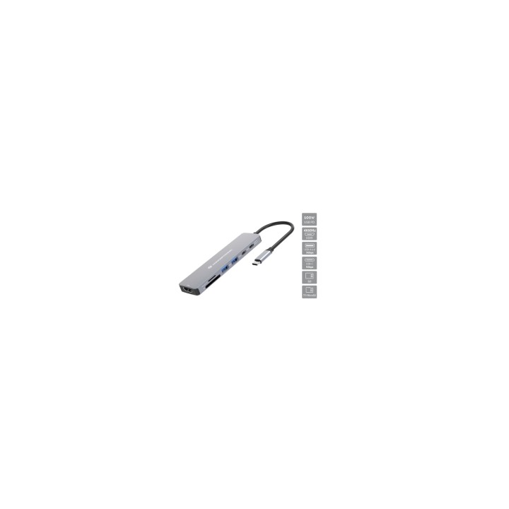 Conceptronic DONN28G base para portátil y replicador de puertos Alámbrico USB 3.2 Gen 1 (3.1 Gen 1) Type-C Gris