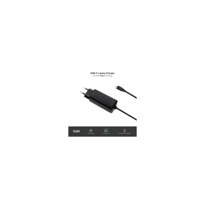 TooQ Cargador de portátil GAN USB-C PD 45W, Negro