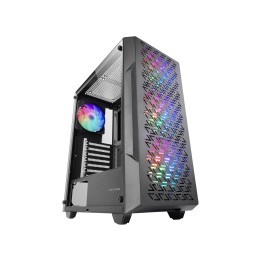 Mars Gaming MC-GEO, Caja Gaming ATX, 4x Ventiladores FRGB Rainbow 12cm, Panel Frontal Mesh Geométrico, Ventana Lateral Cristal