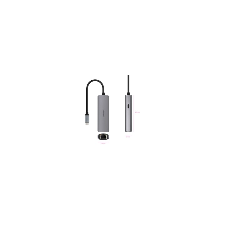 Nanocable Adaptador USB-C 3.1 a RJ45, con PD 100W, USB-C/M, Aluminio, Color Gris, 18 cm