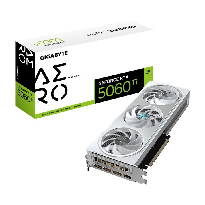 GIGABYTE GeForce RTX 5060 Ti AERO OC 8G Tarjeta Gráfica – 8 GB GDDR7, 128 bits, PCI-E 5.0, 2647 MHz Frecuencia del núcleo, 3 x