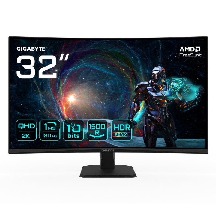 GIGABYTE GS32QCA 31.5" Monitor Curvo para Gaming QHD - 2560 x 1440, 180Hz, 1ms, 250 cd/m², FreeSync, HDR Ready, HDMI 2.0,