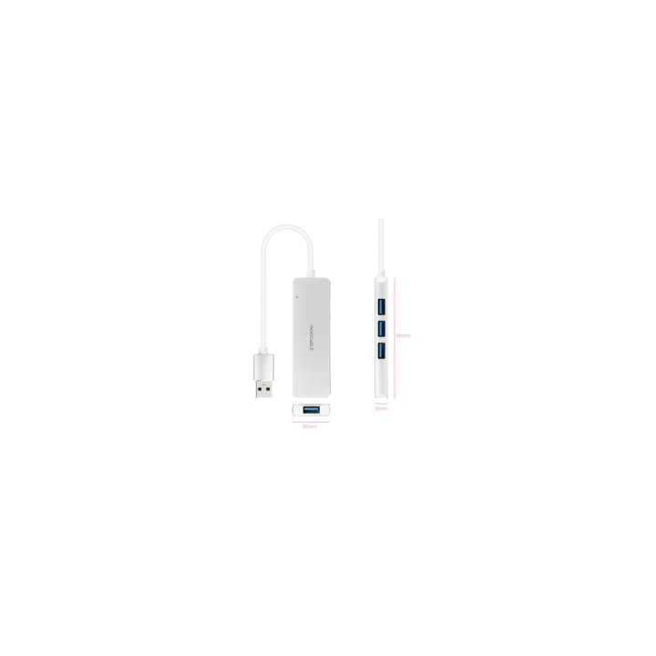 Nanocable Hub USB-A 3.0. a 4xUSB3.0, USB-A/M-USB 3.0/H, Aluminio, Color Plata, 18 cm
