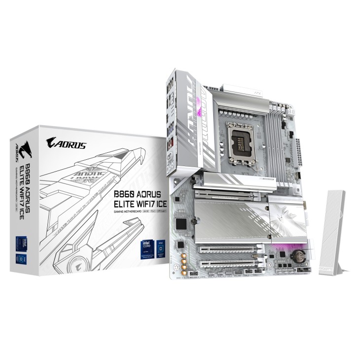 GIGABYTE B860 AORUS ELITE WIFI7 ICE Placa base - CPUs Intel Core Ultra, VRM de 14+1+2+1 fases, hasta 9200MHz DDR5, 1xPCIe 5.0 +