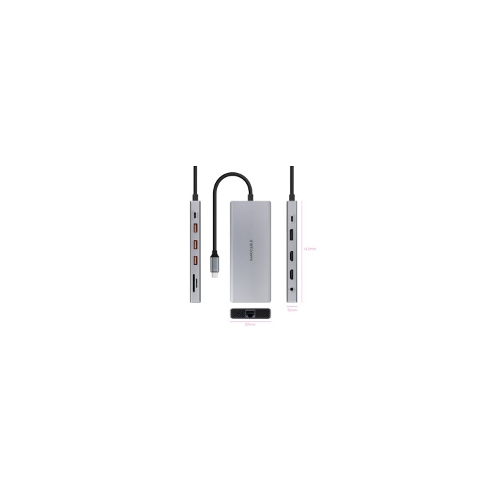 Nanocable Hub USB-C 12 en 1, Conversor USB-C 3.1 a 3xUSB-A 3.2 + USB-C 3.2 + USB-C PD + 2xHDMI 4K@60Hz + DP 4K@60Hz + RJ45