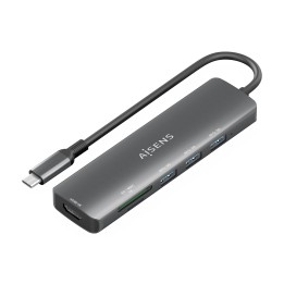 AISENS USB-C Dock 6 en 1, USB-C A, 1x HDMI, 3x USB-A, 1x SD, 1x MicroSD, Gris, 15cm