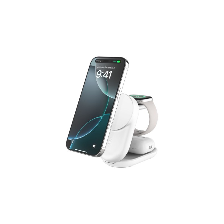 Belkin Qi2 Fitness tracker, Auriculares, Smartphone, Reloj inteligente Blanco USB Cargador inalámbrico Carga rápida Interior