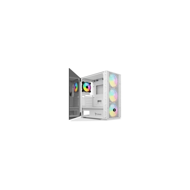 Savio Raptor White X1 ARGB Glass/Mesh White Computer Case Midi Tower Blanco