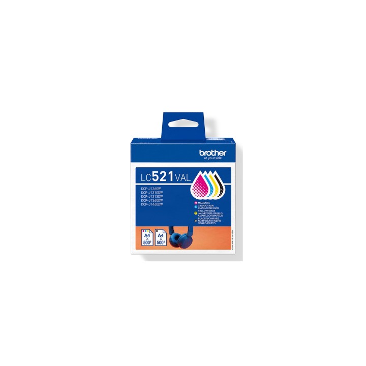 Brother LC521VAL cartucho de tinta 4 pieza(s) Original Negro, Cian, Magenta, Amarillo
