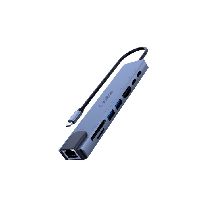 CoolBox MINIDOCK C81 ALUMINIO USB-C A HDMI 4K/2xUSB-A/PD 100W/USB-C/SD/MICROSD/RJ45