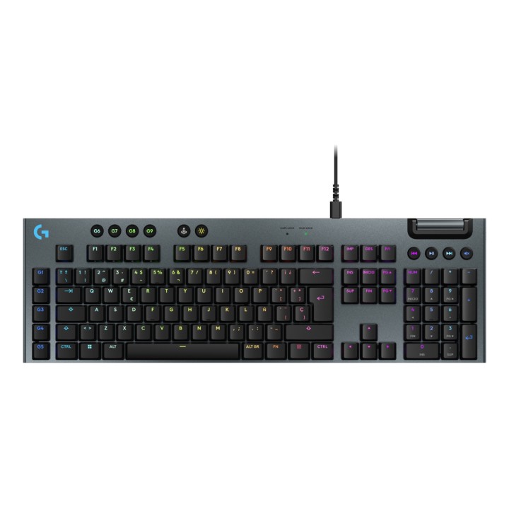 Logitech G Teclado mecánico para gaming con cable de perfil bajo G915 X, teclas de PBT de doble moldeado, teclas totalmente