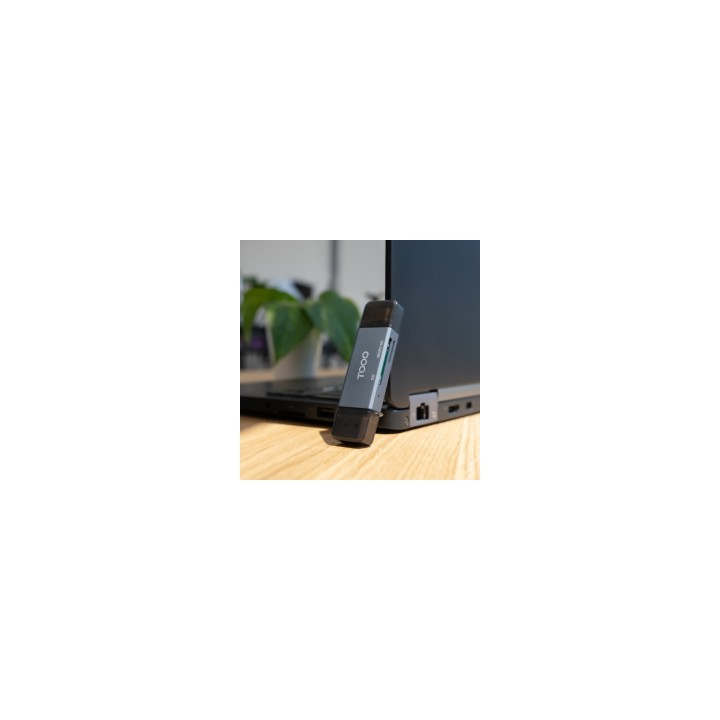 TooQ Lector de Tarjetas SD + TF, con entradas USB-C 3.0 + USB A, Color Gris
