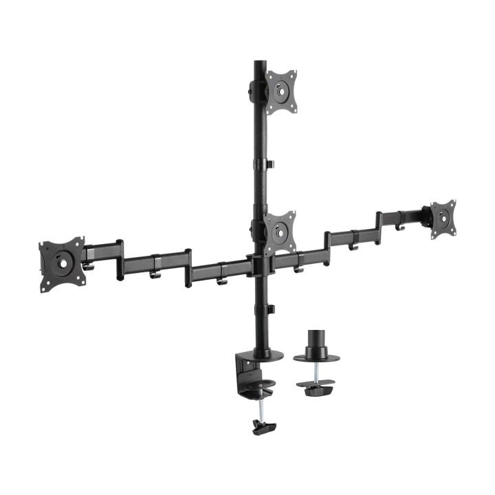 AISENS Soporte de Mesa Eco Giratorio e Inclinable para 4 Monitores 8kg (4 Pivotes, 2 Brazos) de 13"-27", Negro