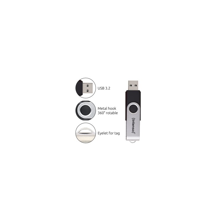 Intenso Memoria USB Office Line, 64 GB, USB-A, 3.2 Gen 1x1, negro-plata