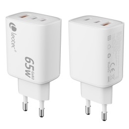 Leotec CARGADOR UNIVERSAL 65W GAN ULTRA SLIM 2 USB C PD+1 USB A BLANCO