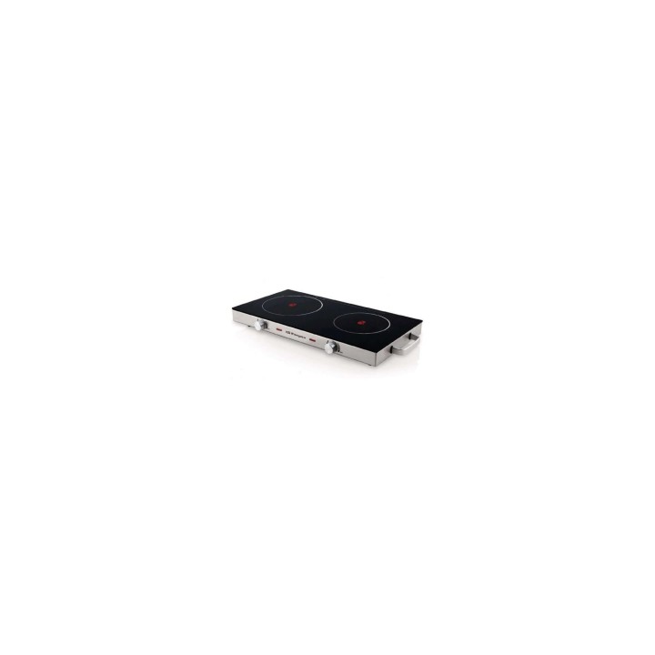 PLACA VITROCERAMICA DOBLE ORBEGOZO PCE 6000 TERMOSTATO REGULABLE CUERPO ACERO INOX SUPERFICIE CRISTAL TEMPLADO 17430