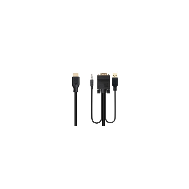 Nanocable Conversor unidireccional VGA/M + AUDIO/M + USB-A/M (para alimentación) a HDMI/M, Negro, 1.8m