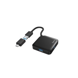 Hama | HUB USB con 4 Puertos y Adaptador USB-C (Conexión de Múltiples Dispositivos, Transformador Universal USB a USB-C, USB