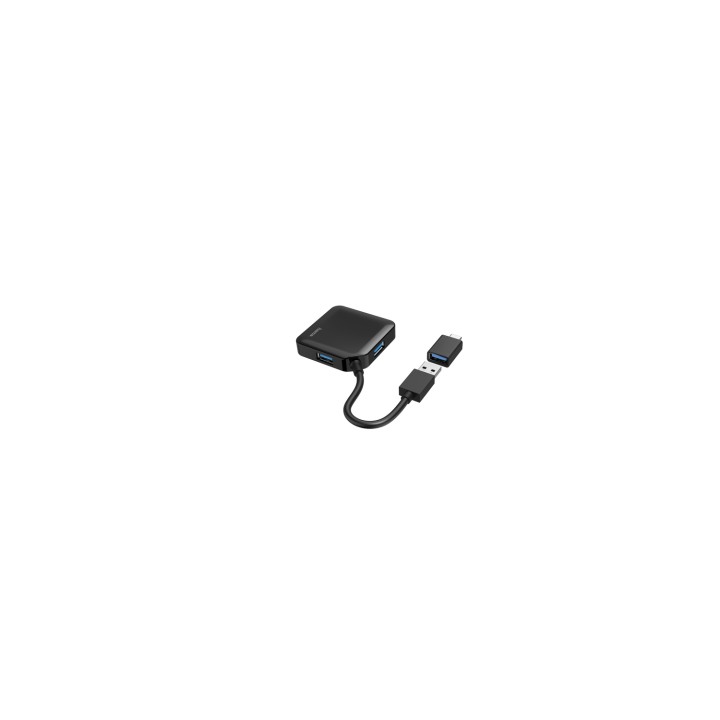 Hama | HUB USB con 4 Puertos y Adaptador USB-C (Conexión de Múltiples Dispositivos, Transformador Universal USB a USB-C, USB
