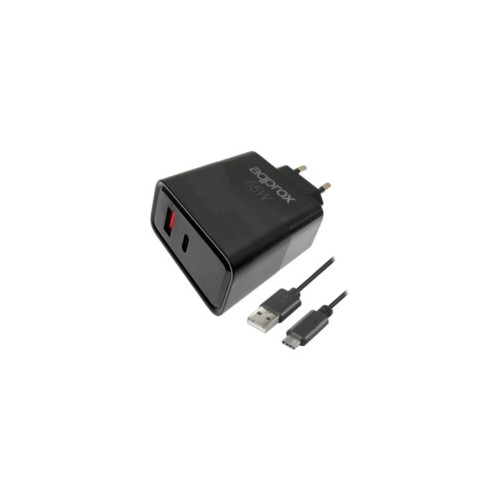 Approx APPUSBWALL65W Cargador 65W QC 1x USB A + 1 USB C + cable