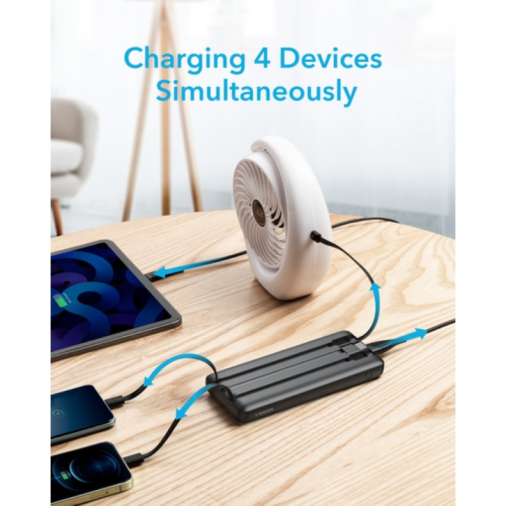Veger VG-W2059 Power Bank 20.000 mAh Con 4 cables USB-C Micro USB 8 Pin USB-A