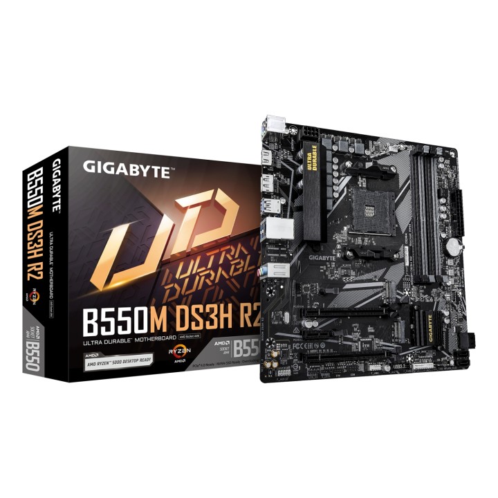 GIGABYTE B550M DS3H R2 Placa base - Procesadores AMD Ryzen 5000, VRM de 5+3 fases, hasta 4733 MHz DDR4 (O.C.), 1x M.2 PCIe 4.0